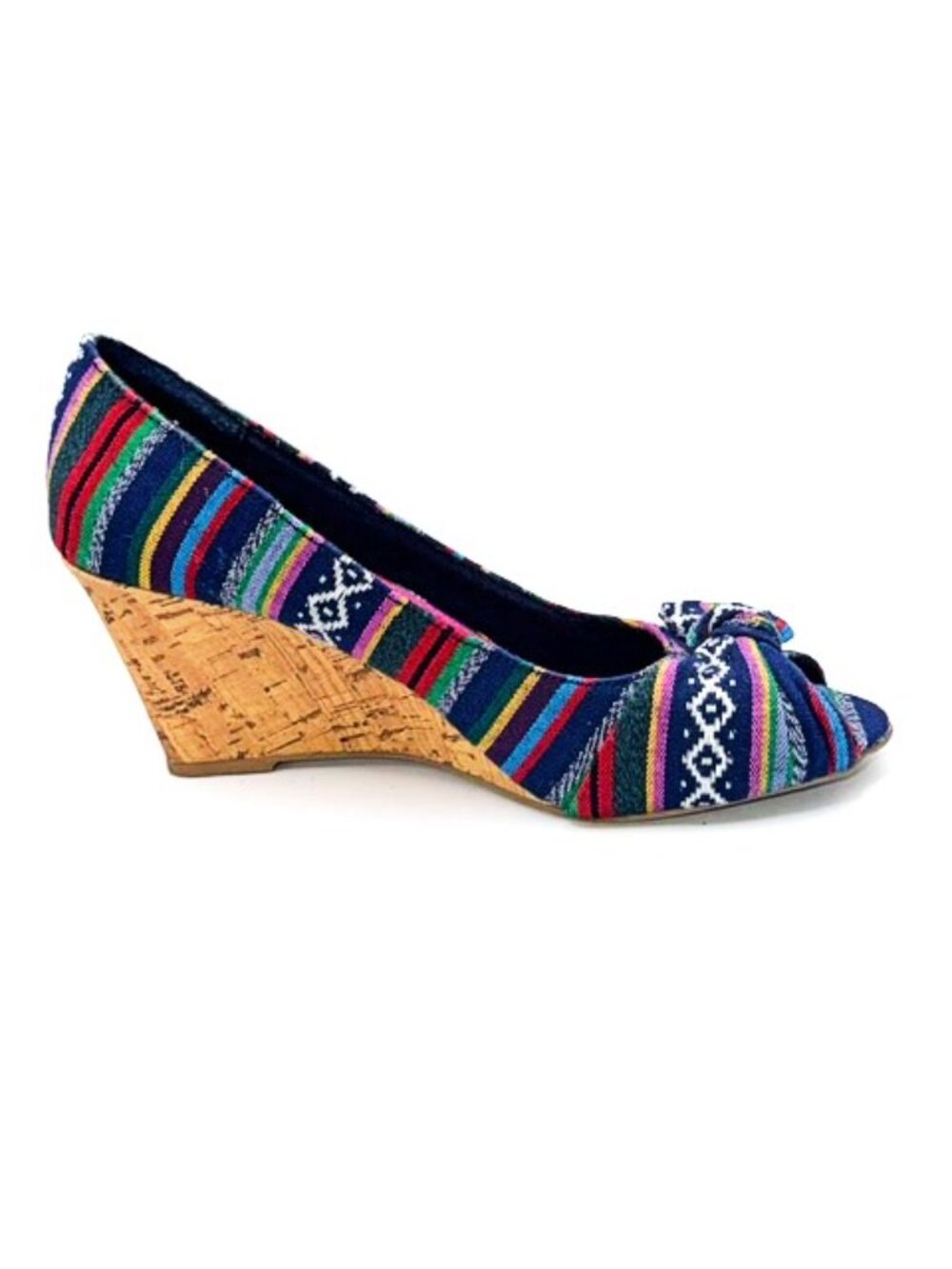 American Eagle by Payless Boho Woven Peep Toe Cork Wedges Size 8 - Picture 6 of 12